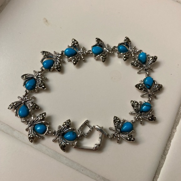 Sterling Silver Turquoise Bees Bracelet